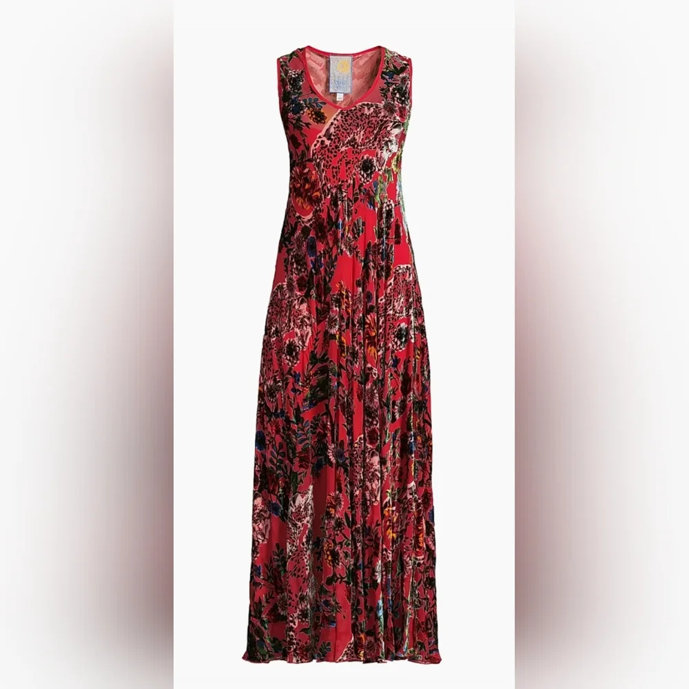 Johnny Was Bobcat Forest Dress Silk Blend Red Floral Maxi Medium NWT Boho Luxe - Picture 5 of 11